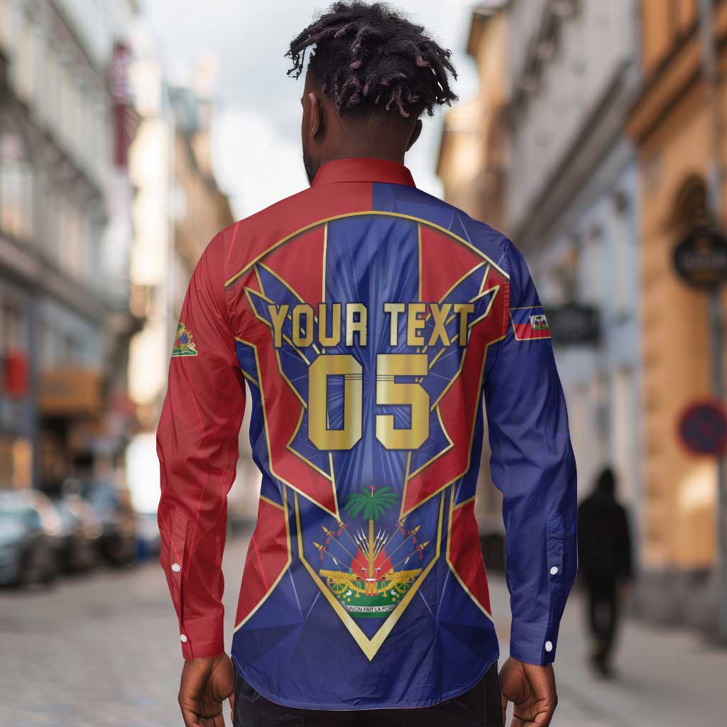 Custom Afro-Haitians Football Long Sleeve Button Shirt Haitian Palm Tree Unique Style