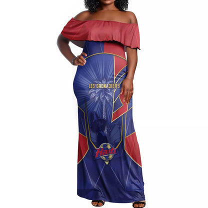 Custom Afro-Haitians Football Off Shoulder Maxi Dress Haitian Palm Tree Unique Style