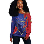 Custom Afro-Haitians Football Off Shoulder Sweater Haitian Palm Tree Unique Style