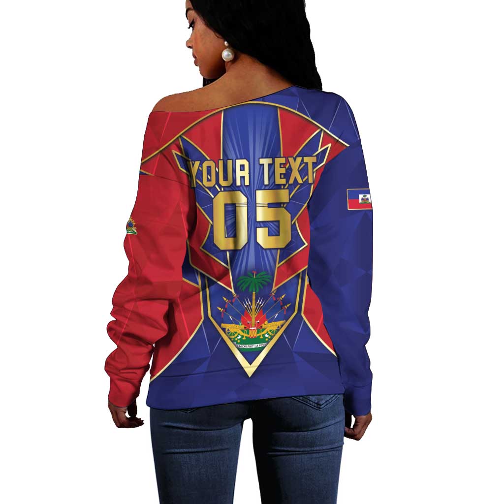 Custom Afro-Haitians Football Off Shoulder Sweater Haitian Palm Tree Unique Style
