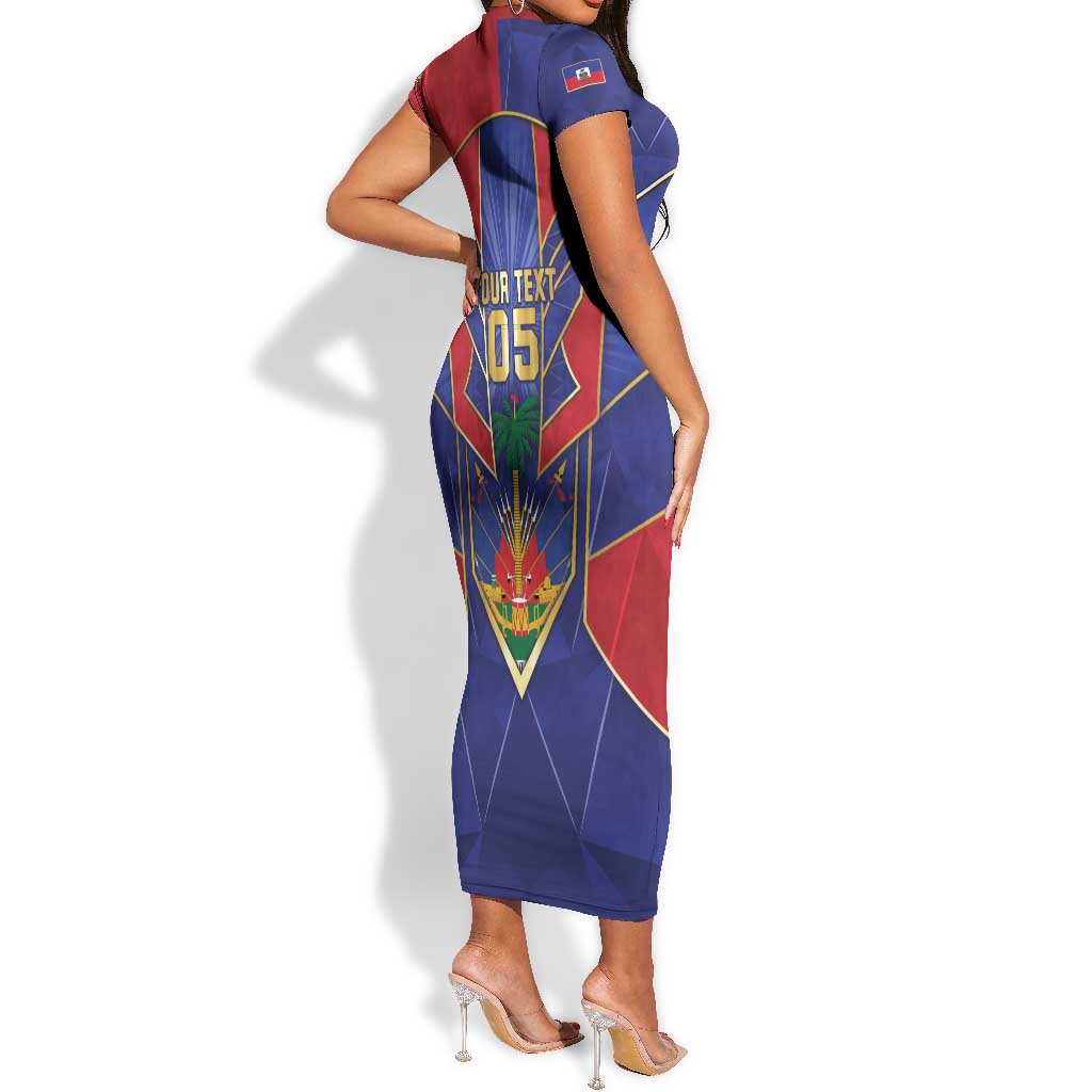 Custom Afro-Haitians Football Short Sleeve Bodycon Dress Haitian Palm Tree Unique Style