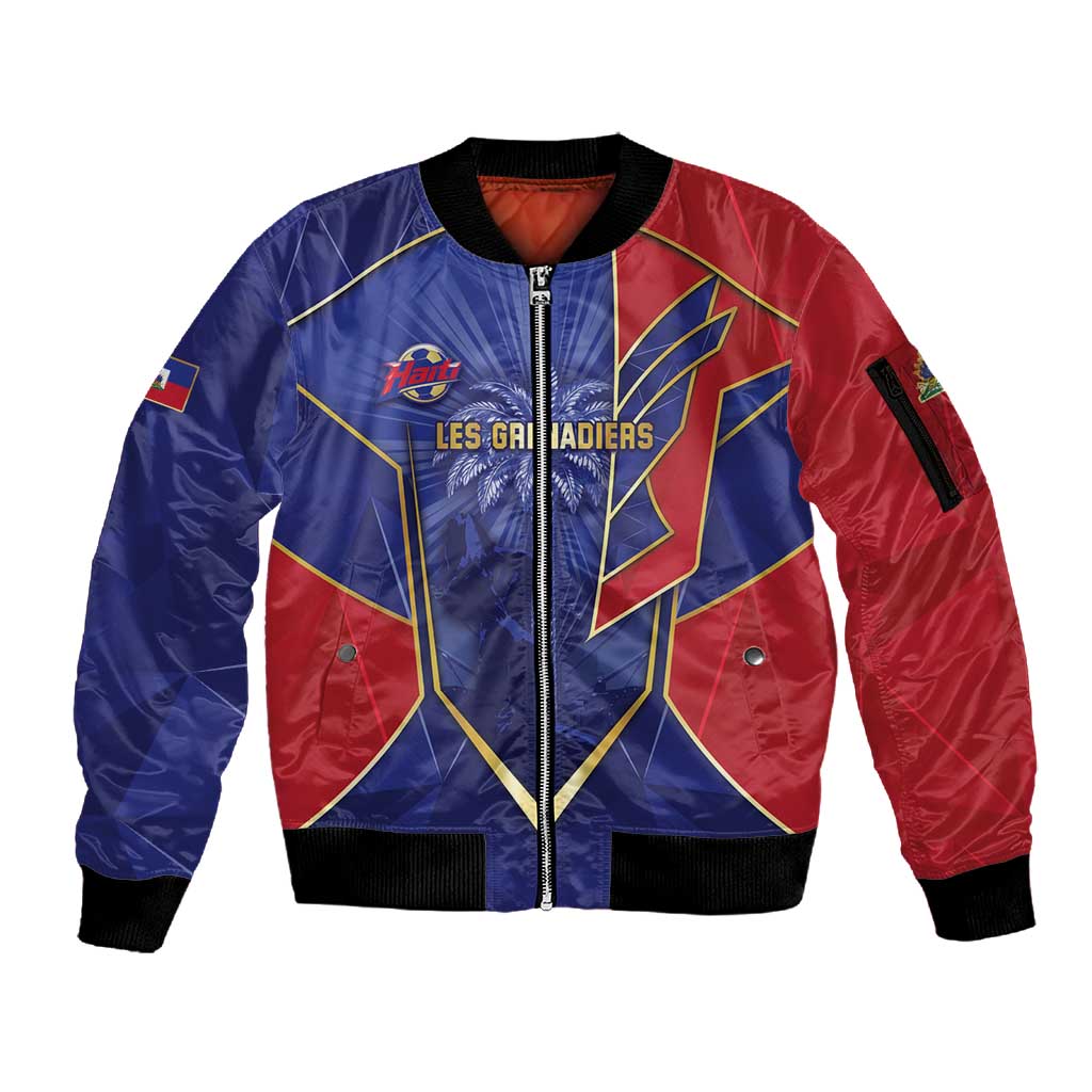 Custom Afro-Haitians Football Sleeve Zip Bomber Jacket Haitian Palm Tree Unique Style
