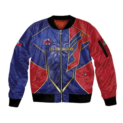 Custom Afro-Haitians Football Sleeve Zip Bomber Jacket Haitian Palm Tree Unique Style