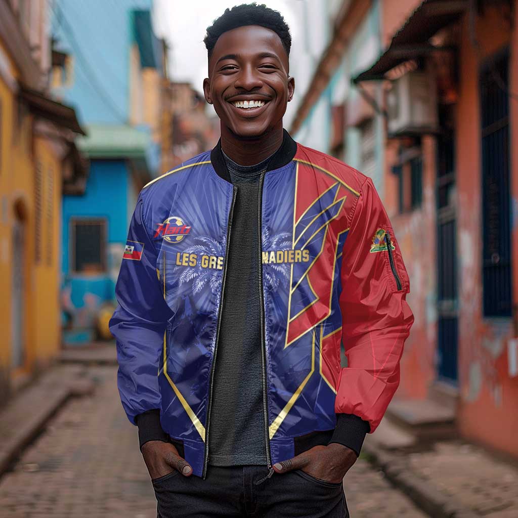 Custom Afro-Haitians Football Sleeve Zip Bomber Jacket Haitian Palm Tree Unique Style