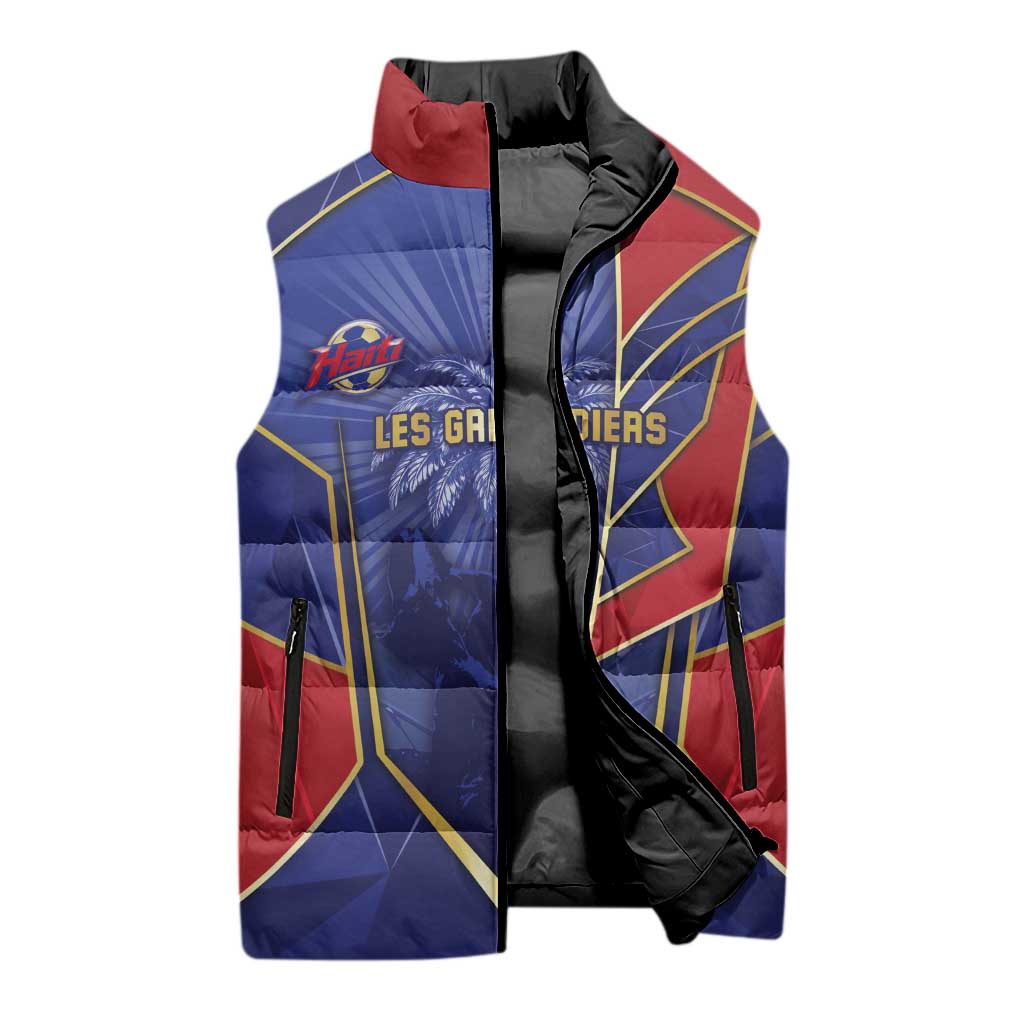 Custom Afro-Haitians Football Sleeveless Puffer Jacket Haitian Palm Tree Unique Style