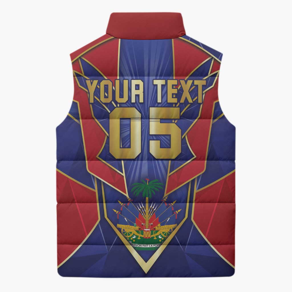 Custom Afro-Haitians Football Sleeveless Puffer Jacket Haitian Palm Tree Unique Style