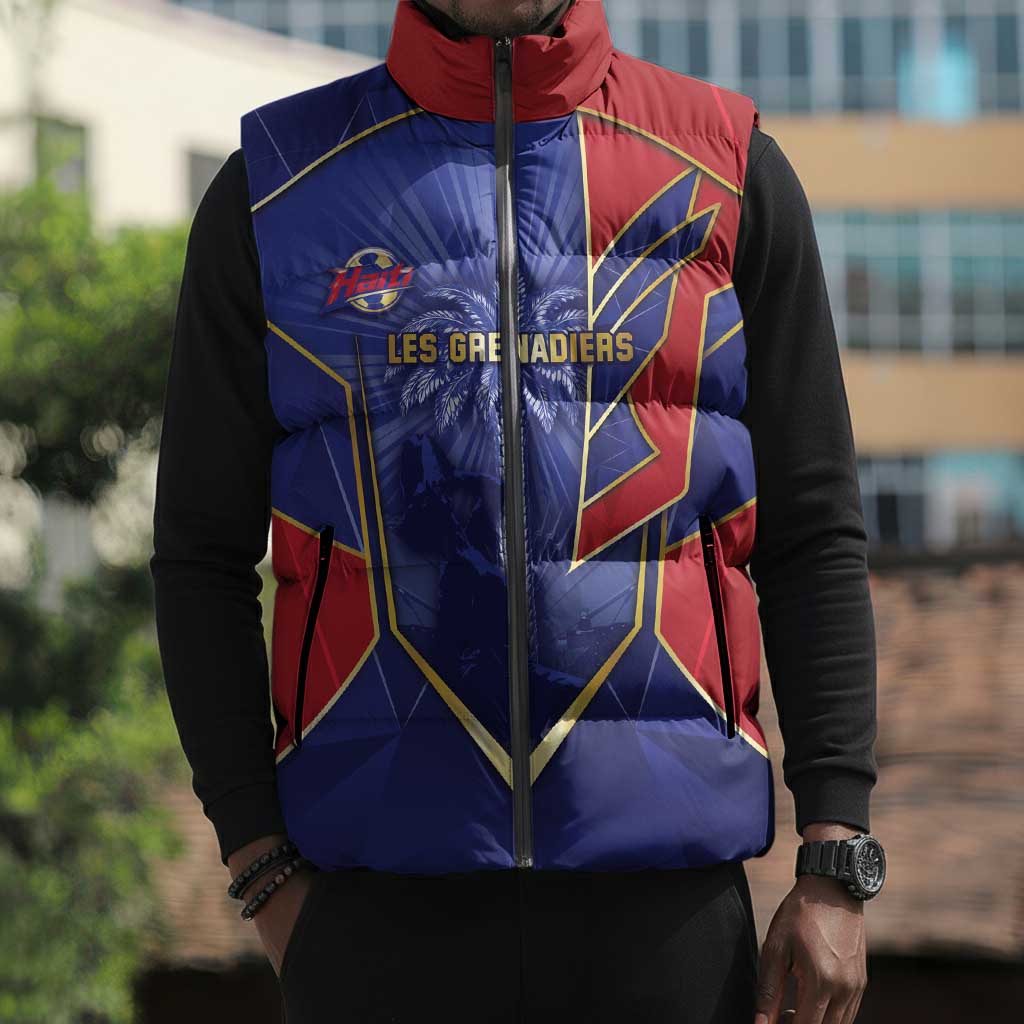 Custom Afro-Haitians Football Sleeveless Puffer Jacket Haitian Palm Tree Unique Style