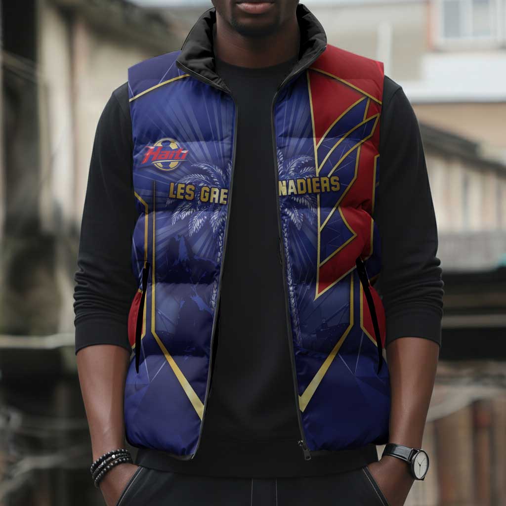Custom Afro-Haitians Football Sleeveless Puffer Jacket Haitian Palm Tree Unique Style