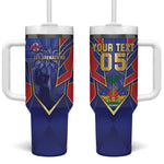 Custom Afro-Haitians Football Tumbler With Handle Haitian Palm Tree Unique Style
