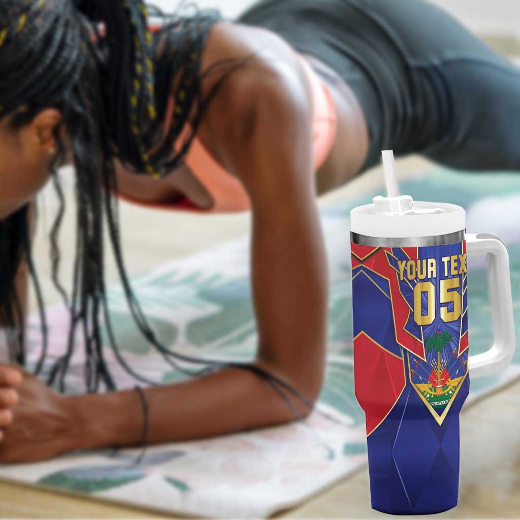 Custom Afro-Haitians Football Tumbler With Handle Haitian Palm Tree Unique Style