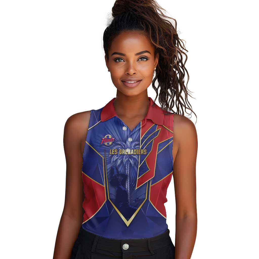 Custom Afro-Haitians Football Women Sleeveless Polo Shirt Haitian Palm Tree Unique Style