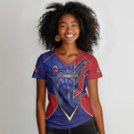 Custom Afro-Haitians Football Women V-Neck T-Shirt Haitian Palm Tree Unique Style