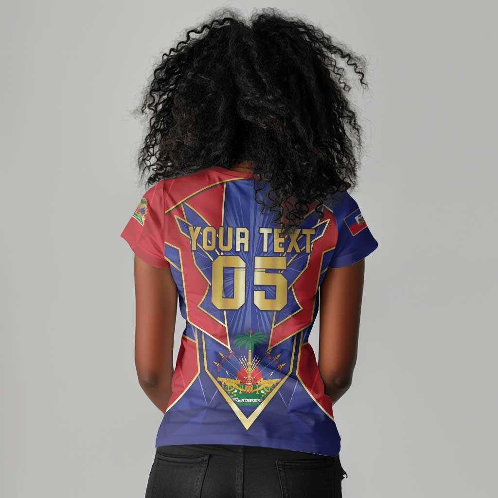Custom Afro-Haitians Football Women V-Neck T-Shirt Haitian Palm Tree Unique Style