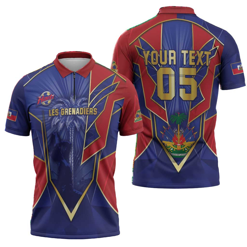 Custom Afro-Haitians Football Zipper Polo Shirt Haitian Palm Tree Unique Style