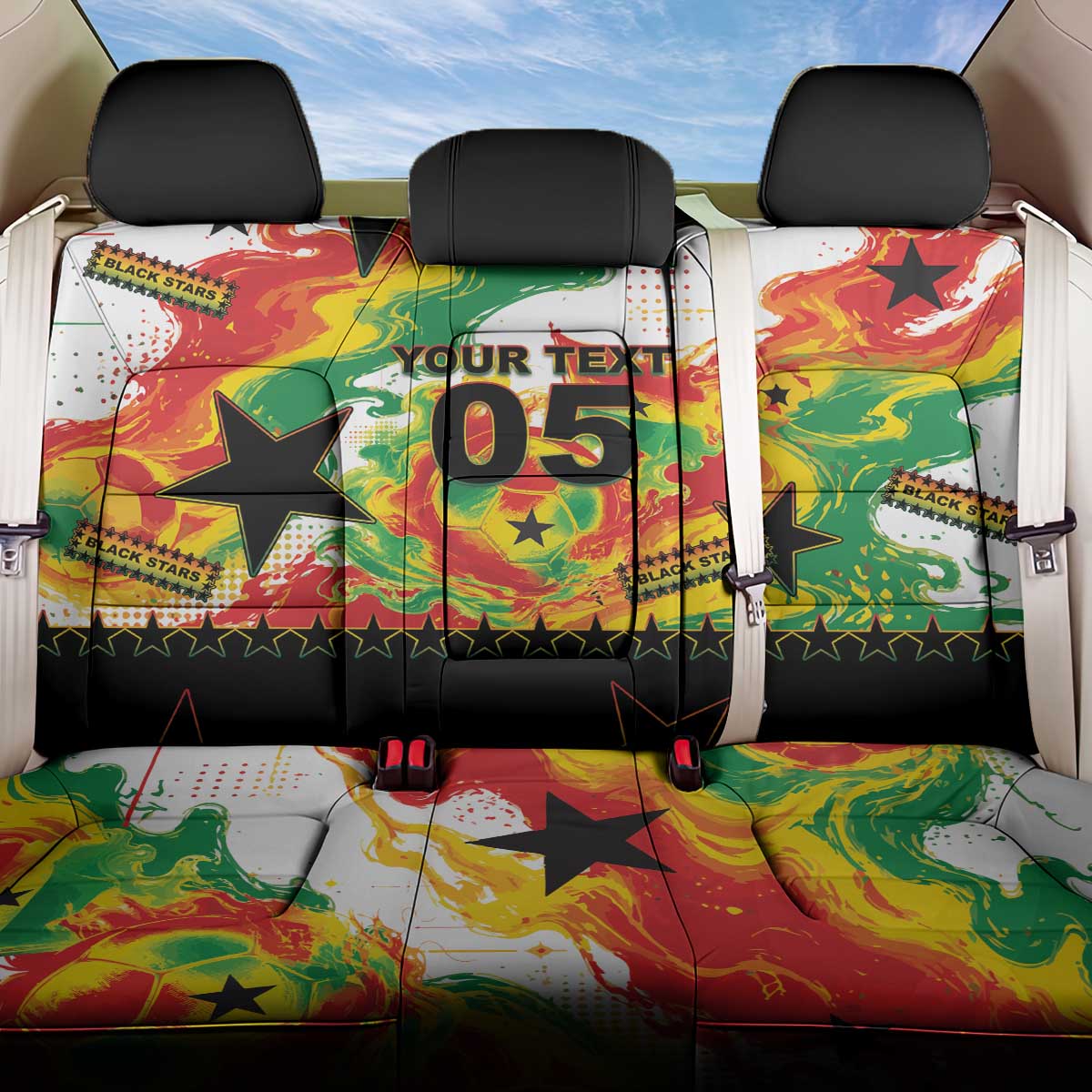 Custom Ghana Football Back Car Seat Cover African Pride Flag Colors Flame