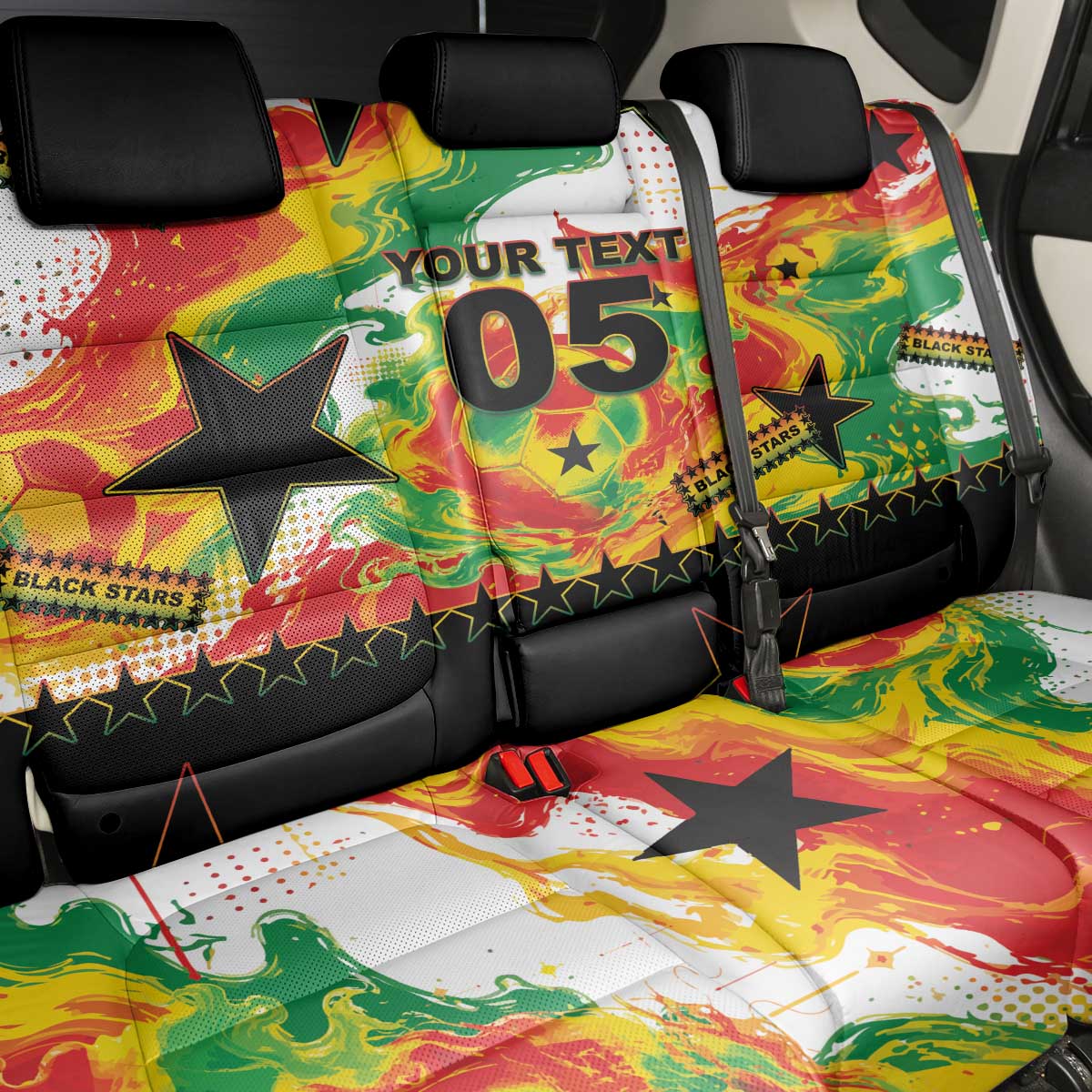 Custom Ghana Football Back Car Seat Cover African Pride Flag Colors Flame