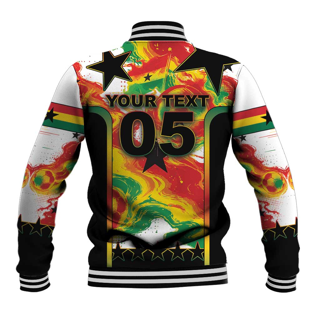 Custom Ghana Football Baseball Jacket African Pride Flag Colors Flame