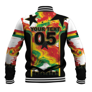 Custom Ghana Football Baseball Jacket African Pride Flag Colors Flame