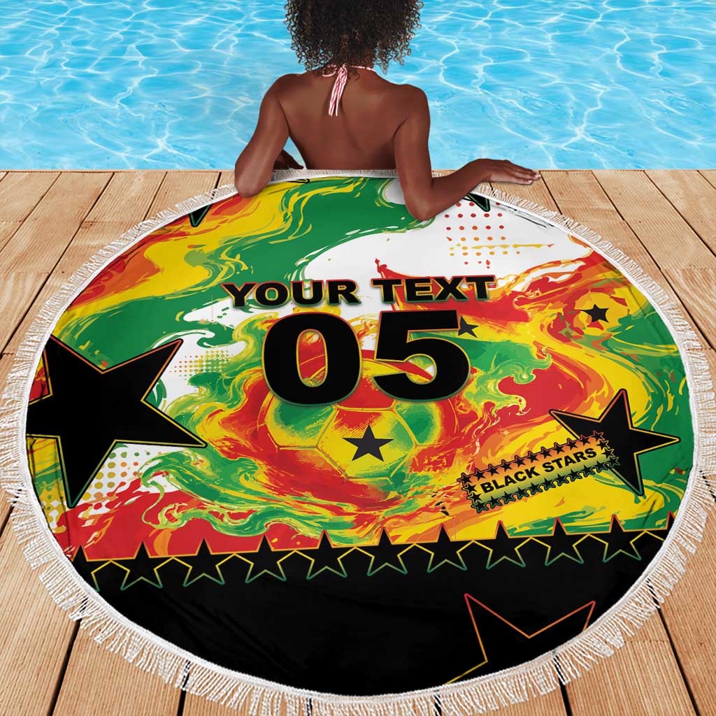 Custom Ghana Football Beach Blanket African Pride Flag Colors Flame