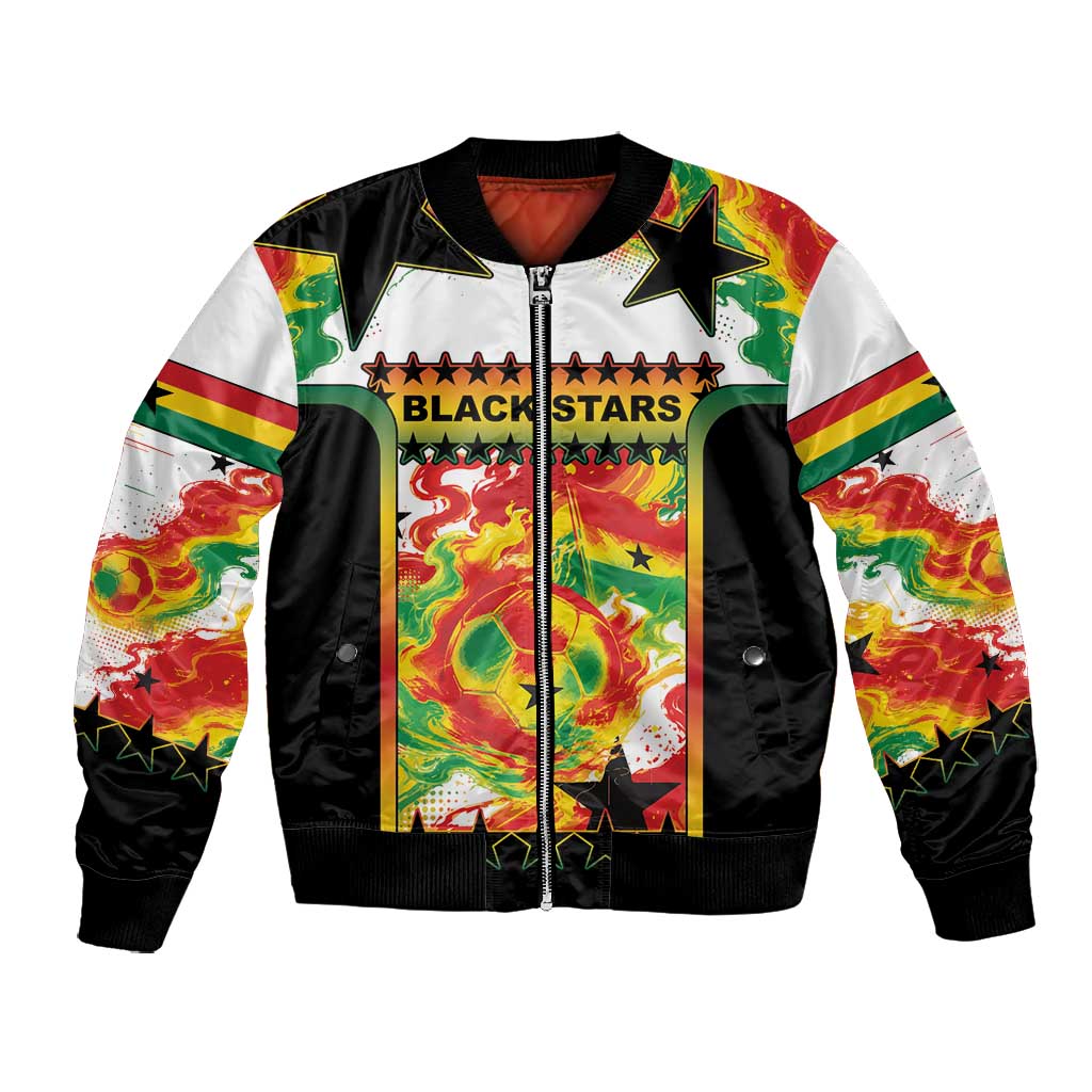 Custom Ghana Football Bomber Jacket African Pride Flag Colors Flame