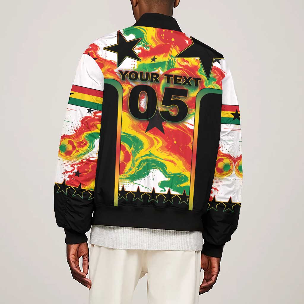 Custom Ghana Football Bomber Jacket African Pride Flag Colors Flame