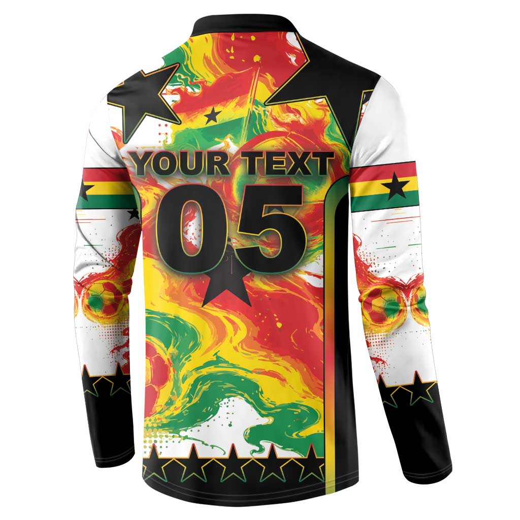 Custom Ghana Football Button Sweatshirt African Pride Flag Colors Flame
