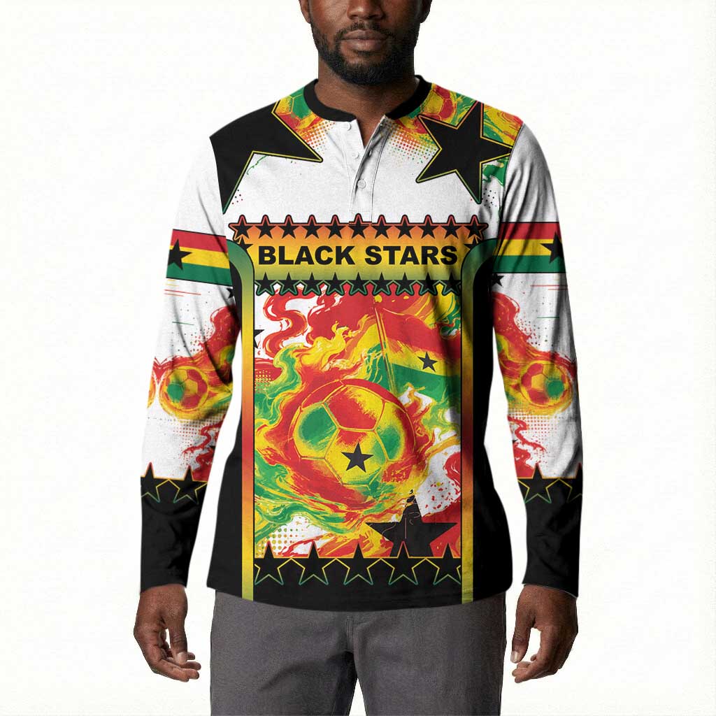 Custom Ghana Football Button Sweatshirt African Pride Flag Colors Flame