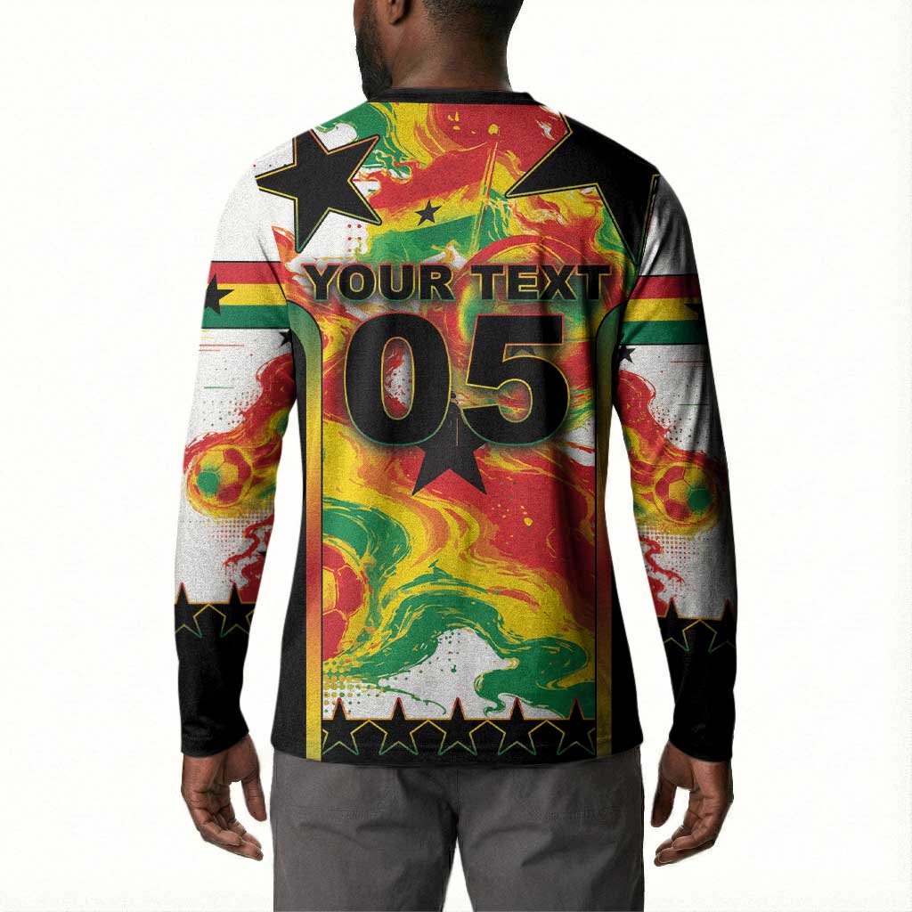 Custom Ghana Football Button Sweatshirt African Pride Flag Colors Flame