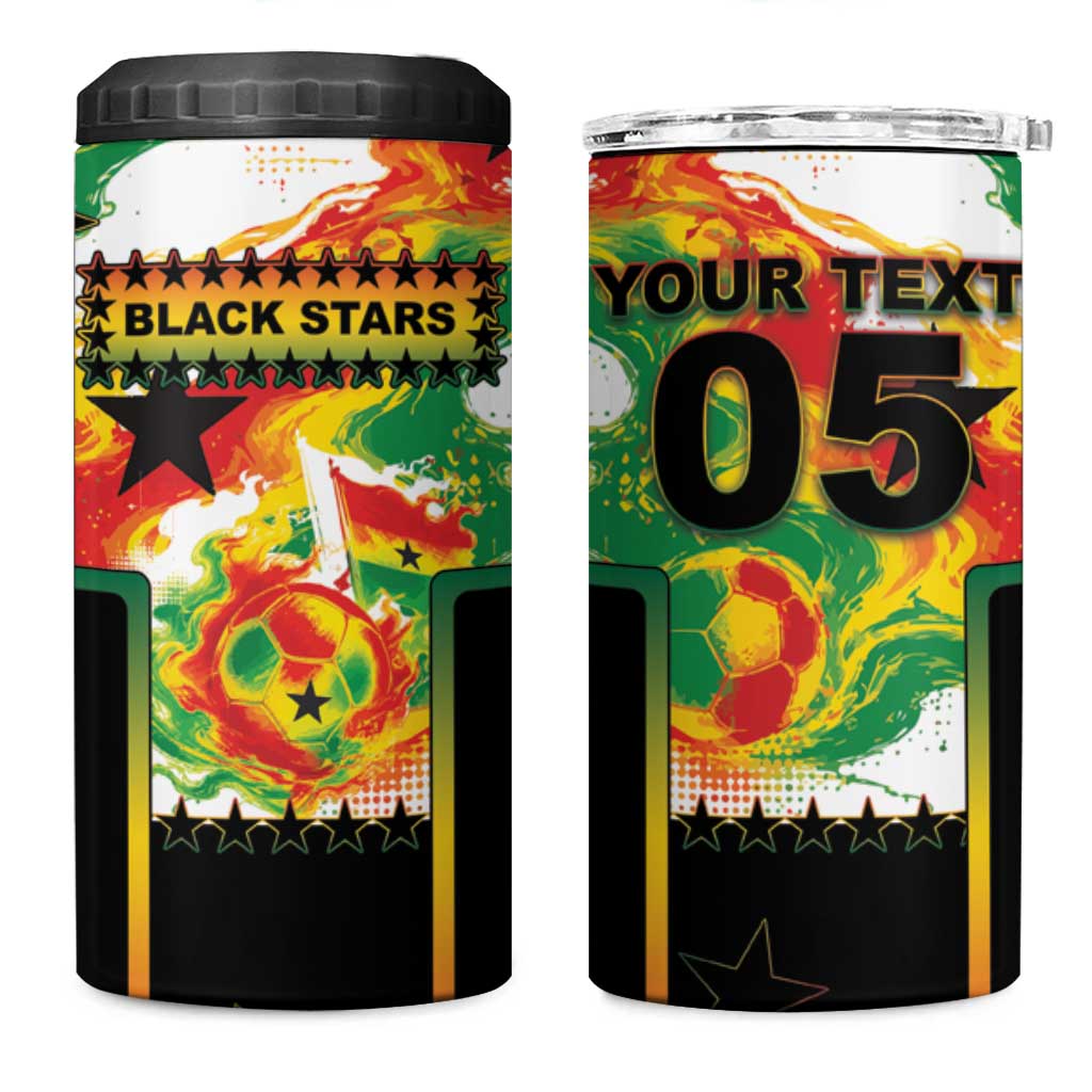 Custom Ghana Football 4 in 1 Can Cooler Tumbler African Pride Flag Colors Flame