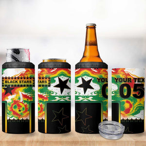 Custom Ghana Football 4 in 1 Can Cooler Tumbler African Pride Flag Colors Flame