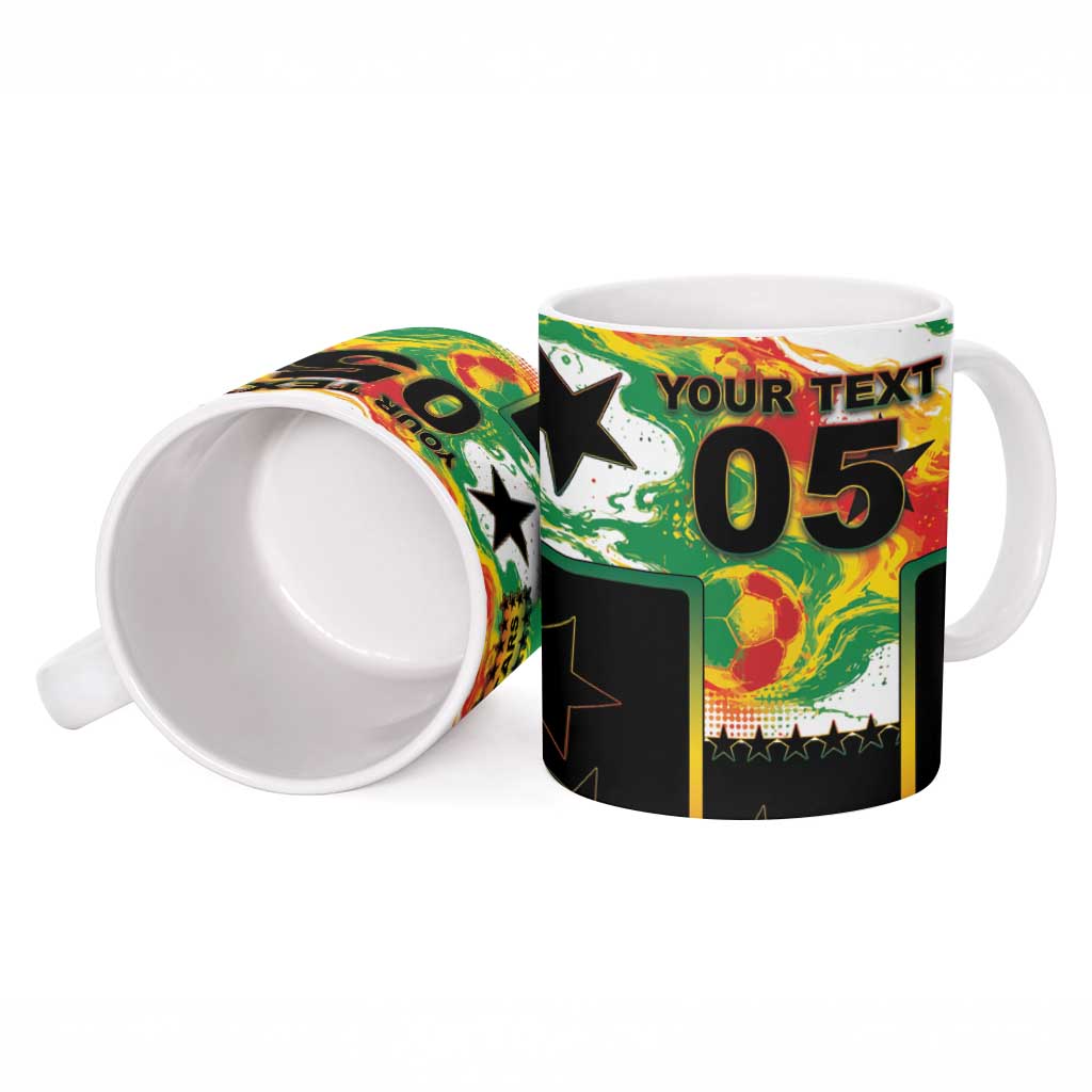 Custom Ghana Football Ceramic Mug African Pride Flag Colors Flame