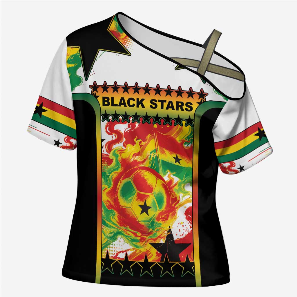 Custom Ghana Football Cross Shoulder Shirt African Pride Flag Colors Flame