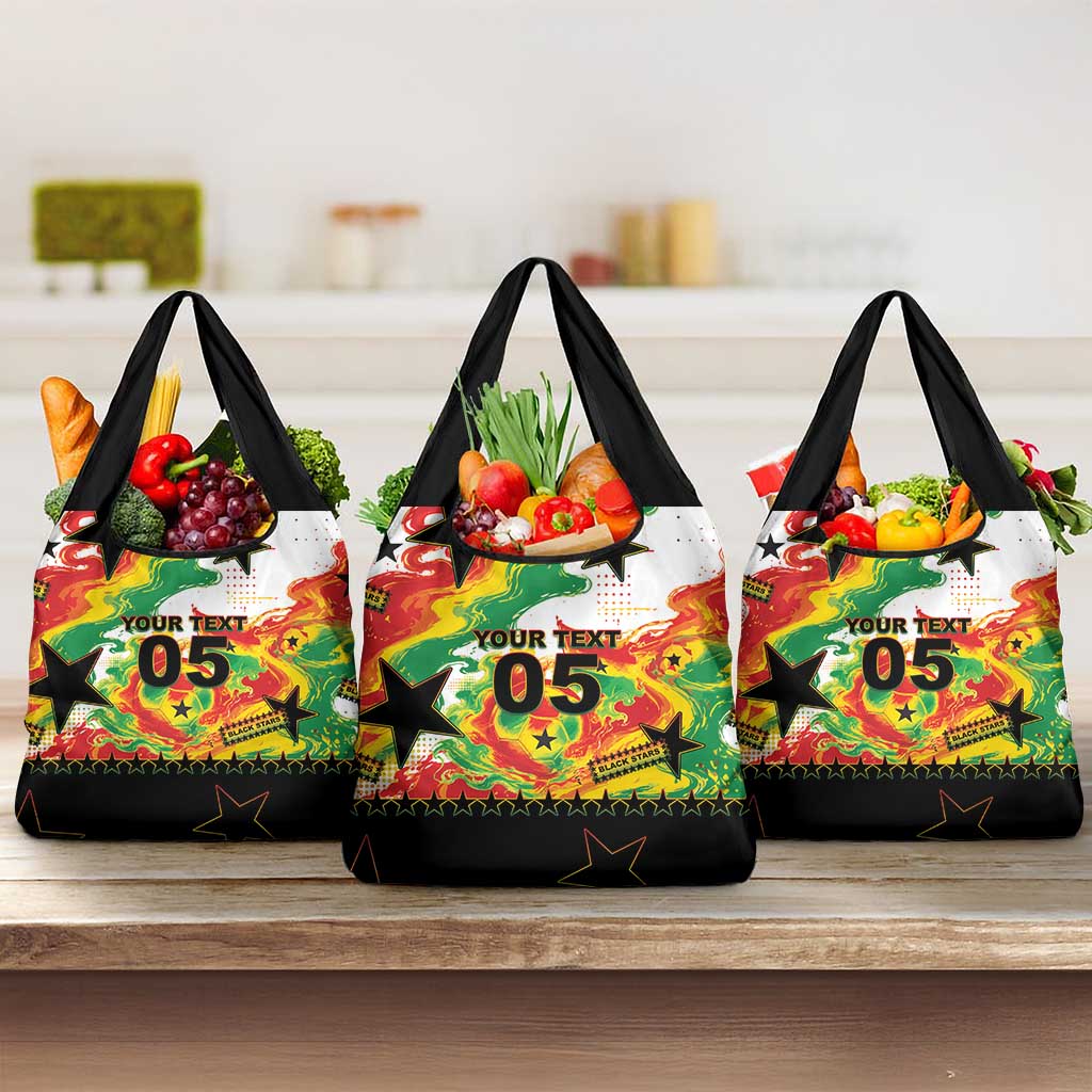 Custom Ghana Football Grocery Bag African Pride Flag Colors Flame