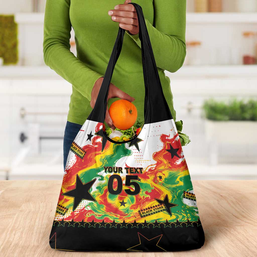 Custom Ghana Football Grocery Bag African Pride Flag Colors Flame