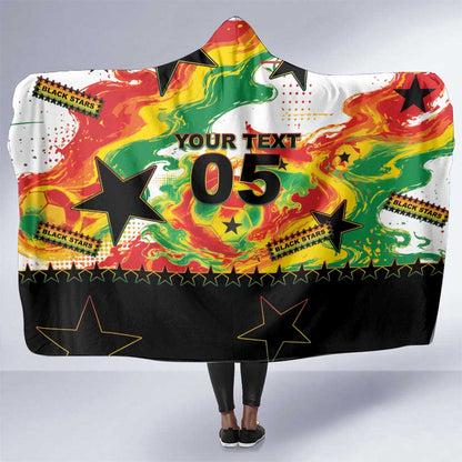 Custom Ghana Football Hooded Blanket African Pride Flag Colors Flame