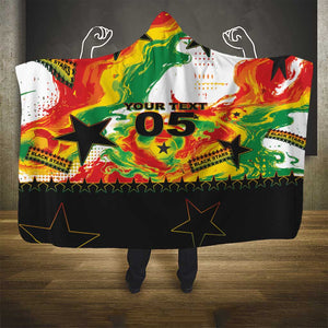 Custom Ghana Football Hooded Blanket African Pride Flag Colors Flame