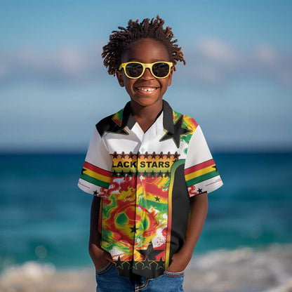 Custom Ghana Football Kid Hawaiian Shirt African Pride Flag Colors Flame
