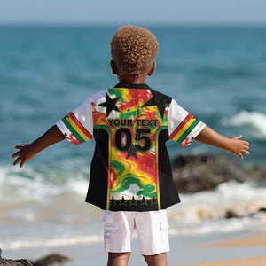 Custom Ghana Football Kid Hawaiian Shirt African Pride Flag Colors Flame