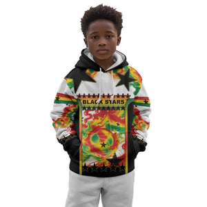 Custom Ghana Football Kid Hoodie African Pride Flag Colors Flame
