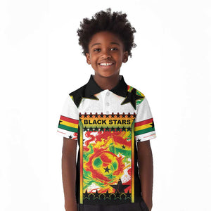 Custom Ghana Football Kid Polo Shirt African Pride Flag Colors Flame