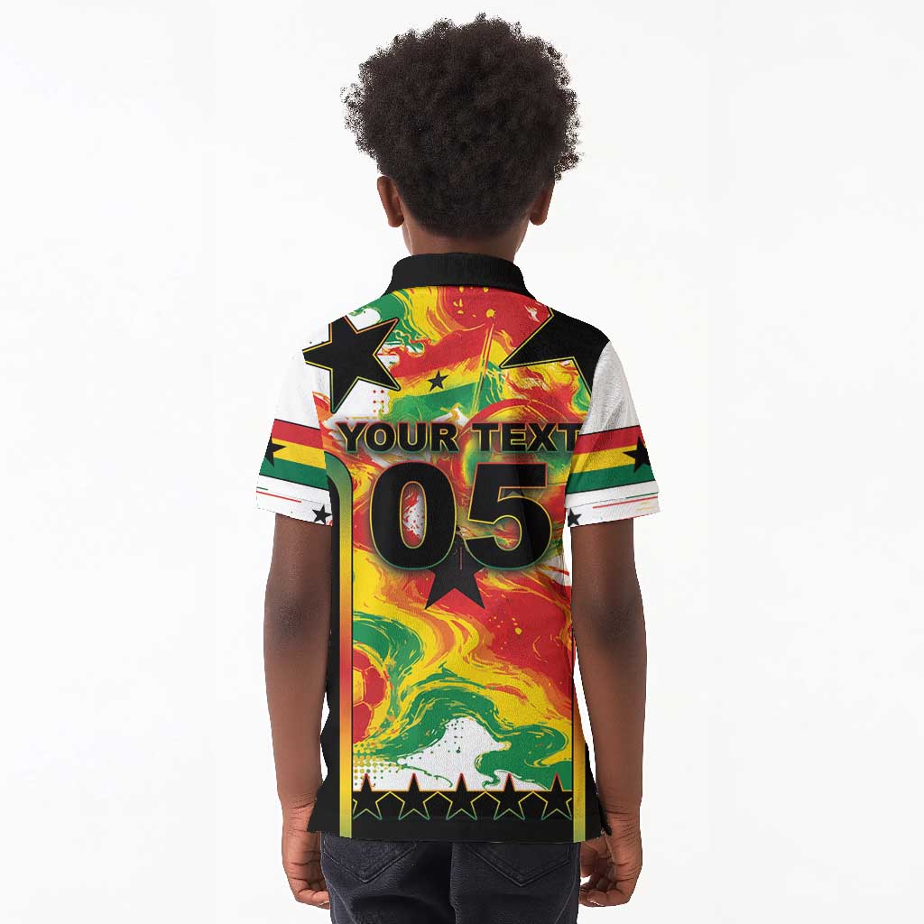 Custom Ghana Football Kid Polo Shirt African Pride Flag Colors Flame