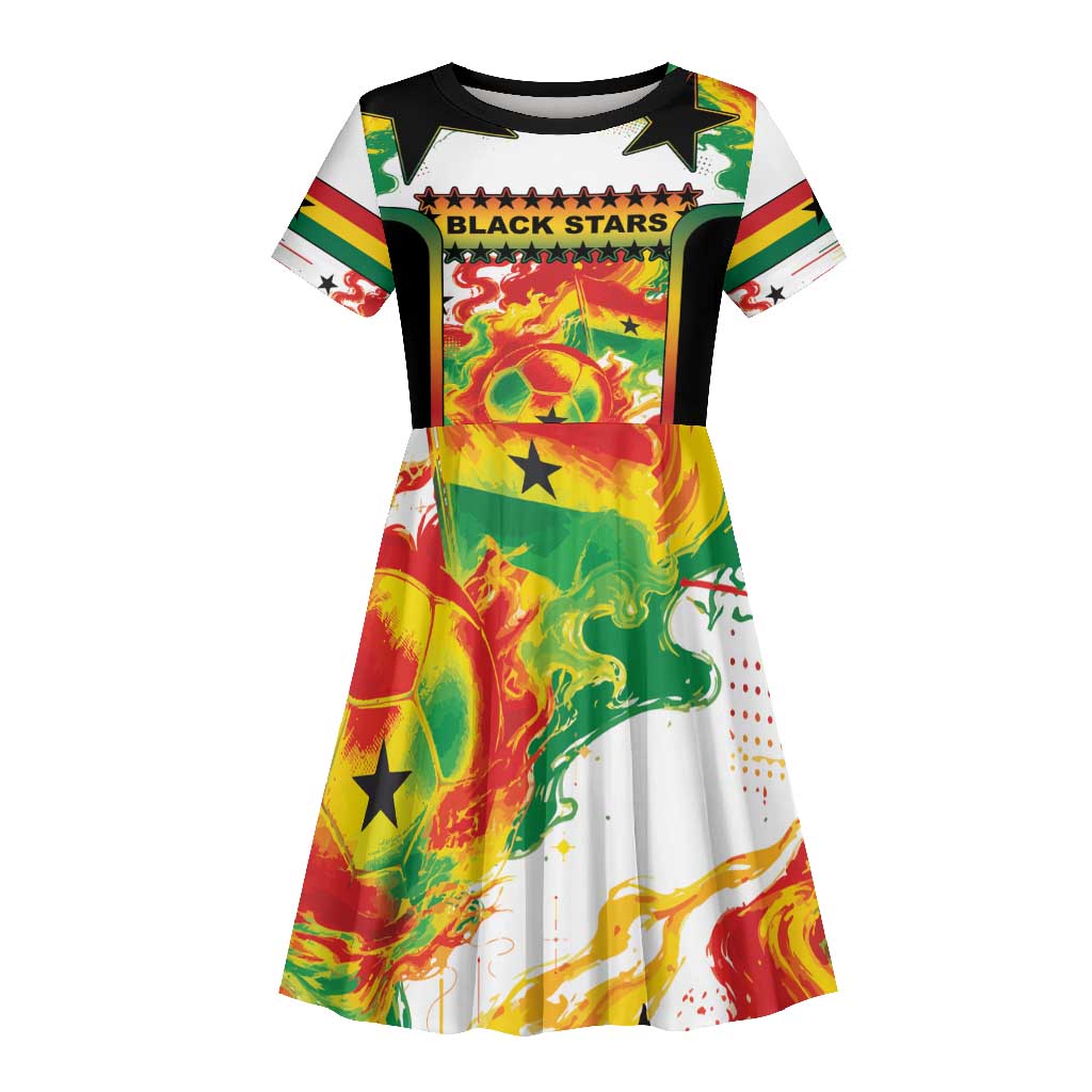 Custom Ghana Football Kid Short Sleeve Dress African Pride Flag Colors Flame