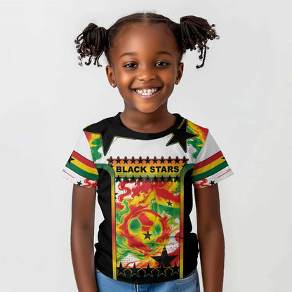 Custom Ghana Football Kid T shirt African Pride Flag Colors Flame