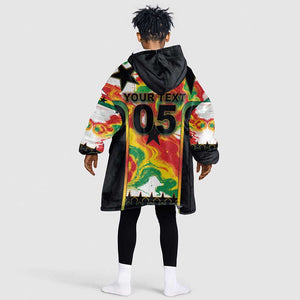 Custom Ghana Football Kid Wearable Blanket Hoodie African Pride Flag Colors Flame