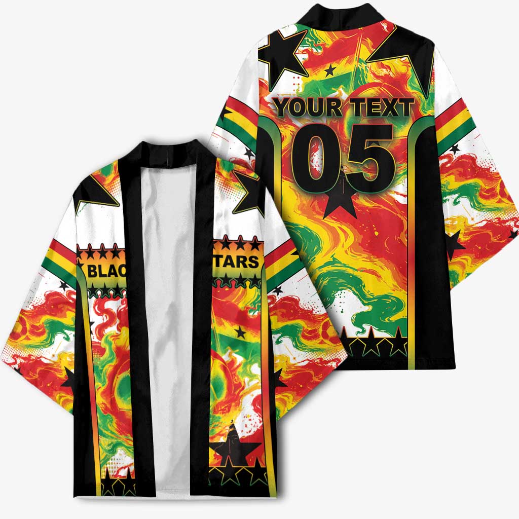 Custom Ghana Football Kimono African Pride Flag Colors Flame