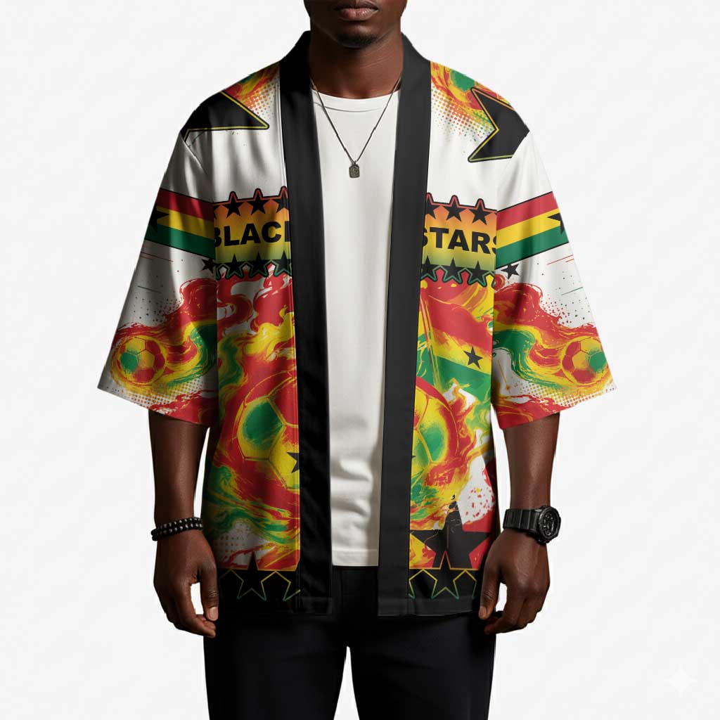 Custom Ghana Football Kimono African Pride Flag Colors Flame