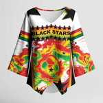 Custom Ghana Football Kimono Sleeve Blouse African Pride Flag Colors Flame