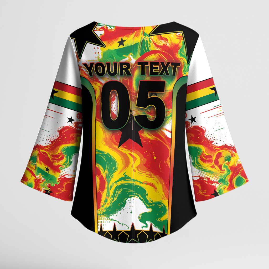 Custom Ghana Football Kimono Sleeve Blouse African Pride Flag Colors Flame