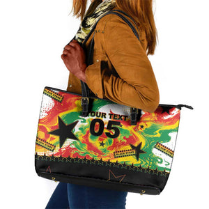 Custom Ghana Football Leather Tote Bag African Pride Flag Colors Flame