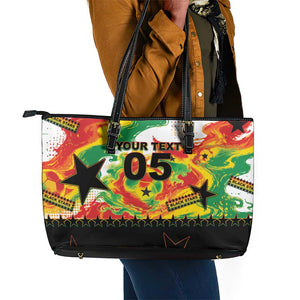 Custom Ghana Football Leather Tote Bag African Pride Flag Colors Flame